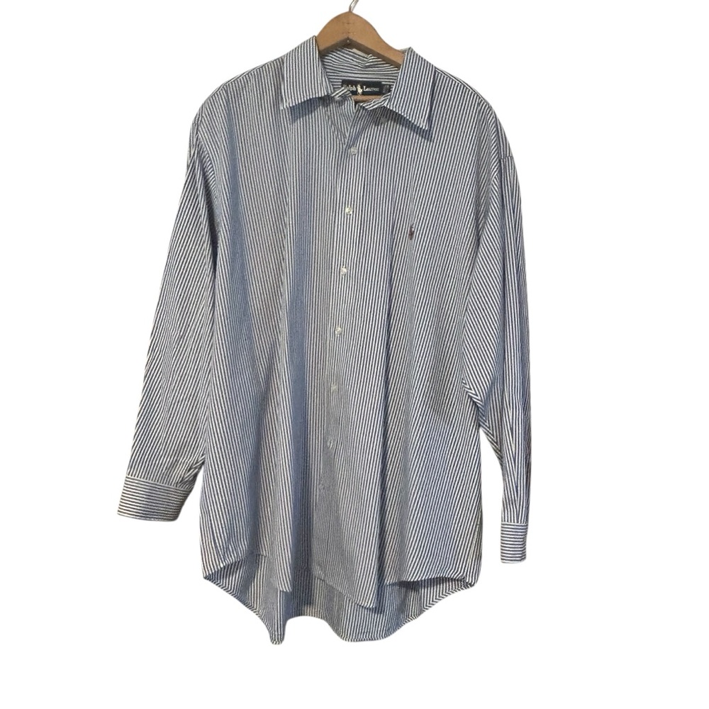 Polo Ralph Lauren Button Down Yarmouth Striped Shirt Blue White Size 17 1/2 - 34